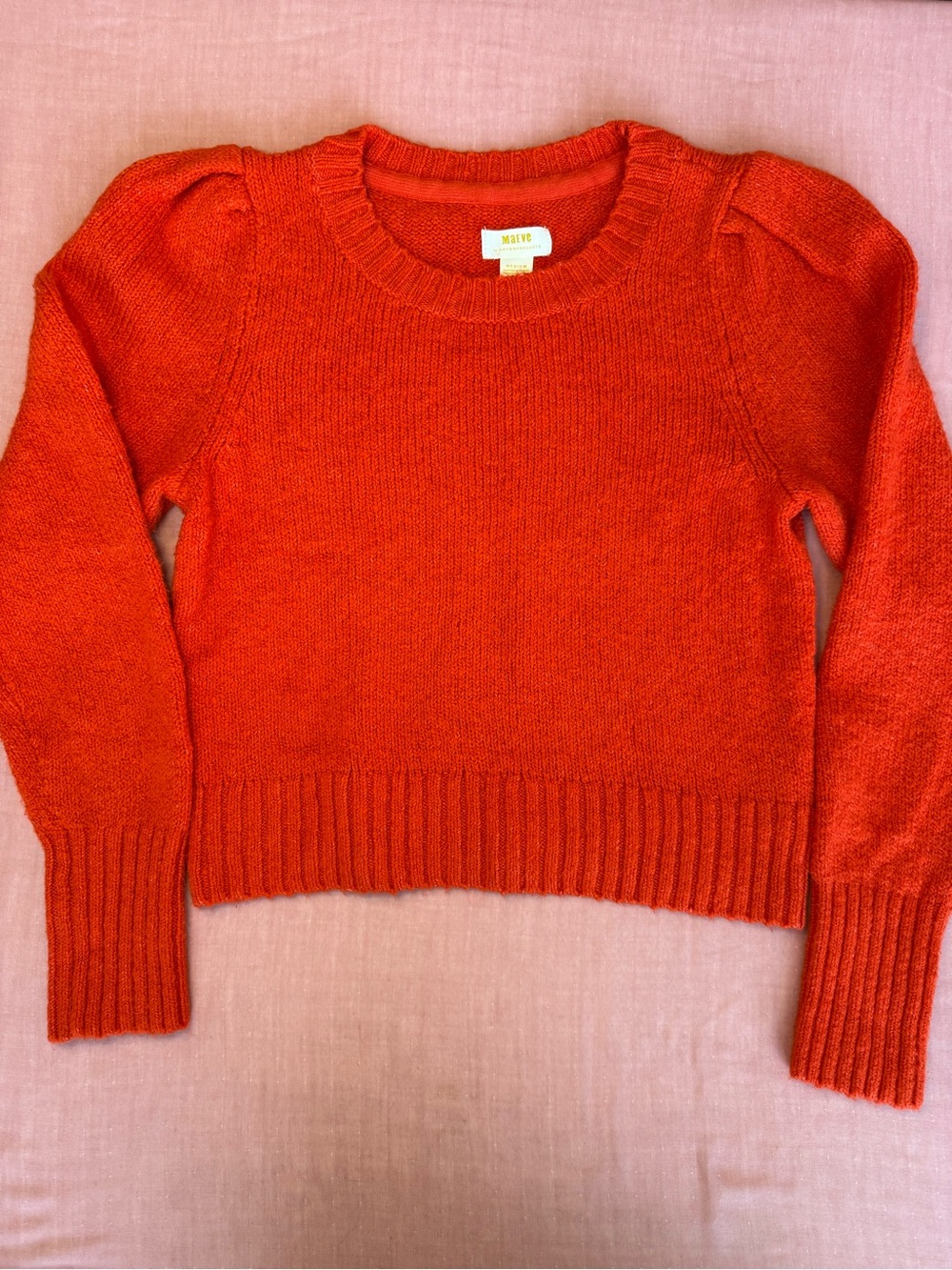 Maeve Red Crewneck Puff-Sleeve Sweater - Picture 3 of 9